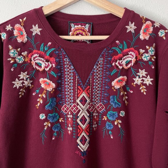 Johnny Was Isadora Thermal Sweatshirt Embroidered Floral Boho Size S - Picture 5 of 12